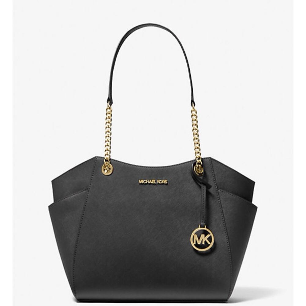 Michael Kors Large Jet Set Shoulder Bag Tote NWT Black Leather Gold Hardware